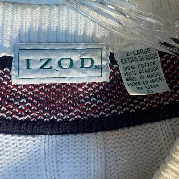 IZOD MENS Sweater XL WHITE BLUE Argyle PREPPY HIPHOP cricket Academia Vtg 80s - Picture 4 of 11